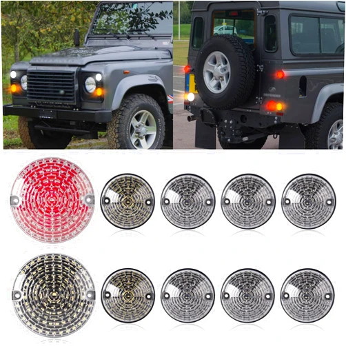 Gempro Led Upgrade Fog Lights Kits Rear Tail Lamp Fog & Reverse & Front Side Light for 1990-2016 Land Rover Defender 90/110 Complete Lights 10PCS (Clear Len)