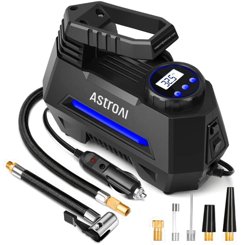 AstroAI Tire Inflator Portable Air Compressor Tire Air Pump for Car Tires - Car Accessories, 12V DC Auto Pump with Digital Pressure Gauge, Emergency LED Light for Bicycle, Balloons, Blue