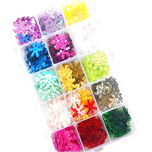 Chenkou Craft 1 Box 750pcs 20mm Rainbow Sequin Snowflake for Christmas Clothes Jewelry 15 Colors Sequins