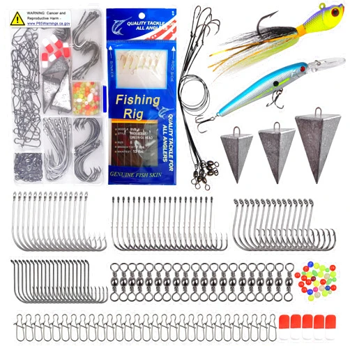SILANON Saltwater Surf Fishing Tackle Kit,167pcs Surf Fishing Bait Rigs Bucktail Jig Saltwater Fishing Lures Pyramid Weights Wire Leaders Hooks Swivel Ocean Beach Fishing Gear Box