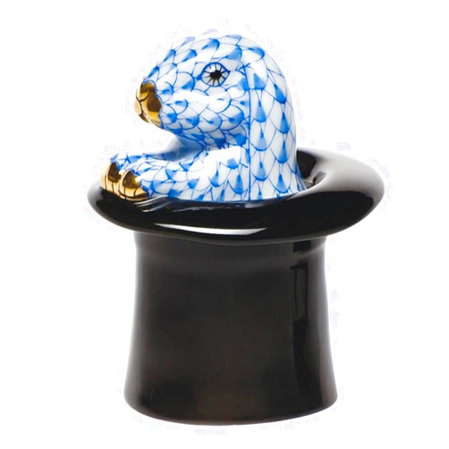 Herend Figurine Bunny Rabbit Trick Blue Fishnet