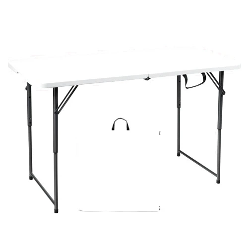 Goplus 4ft Folding Table, 48 x 24 Inch Indoor Outdoor Foldable Plastic Folding Tables, Height Adjustable Portable Rectangular Utility Card Table w/Handle, for Picnic, Party, Dining, Camping, White