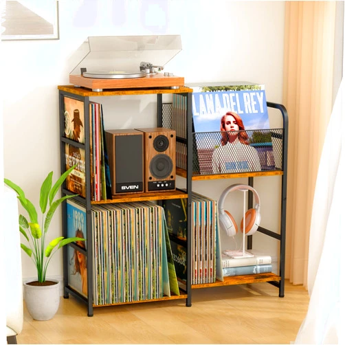 ThreeHio Record Player Stand, Turntable Stand with Vinyl Storage Holds up to 300+ Albums, Storage Cabinet for Vinyl Records, Record Player Table for Living Room