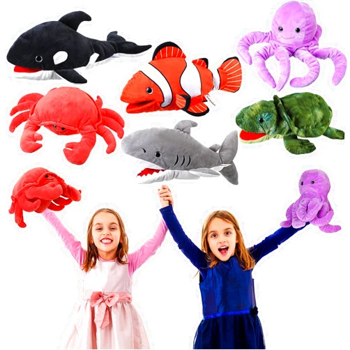 Liliful 6 Pieces Animal Hand Puppets Kids Hand Puppets with Working Mouth Animal Puppets Toddler Animal Plush Toy for Show Theater Birthday Easter Basket Stuffers (Sea Animal)