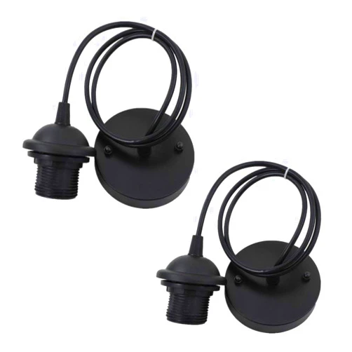 Icole Ceiling Light Pendant Fitting E26 Lamp Holder Black Ceiling Rose Pendant Modern Vintage Retro Industrial Style Pendant Light Fitting Kit Set(Pack of 2)