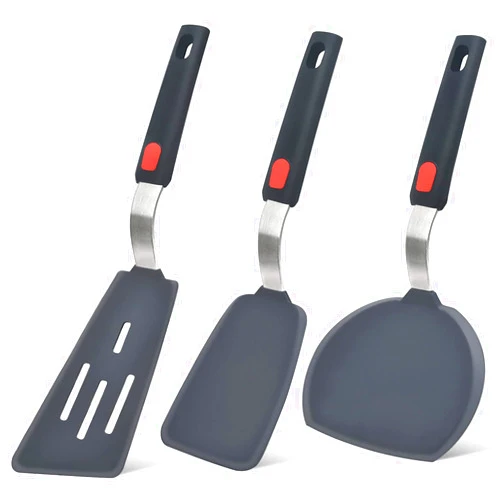 Beijiyi Silicone Spatula Turner Set of 3, Beijiyi 600°F Heat Resistant Cooking Spatulas for Nonstick Cookware, Large Flexible Kitchen Utensils BPA Free Rubber Spatula Set for Egg, Pancake, Fish, Burger