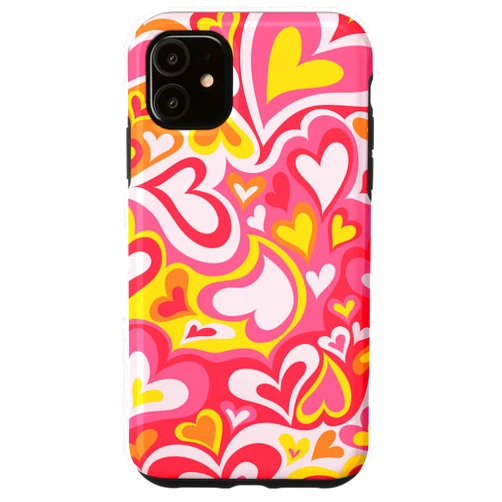 Becca Phone Case iPhone 11 Love Heart Coffee latte Groovy Swirls Yellow Pink Phone Case