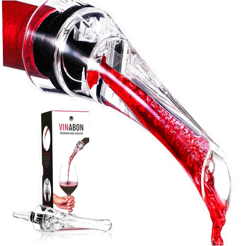 VINABON Wine Aerator Pourer Spout - Professional Quality Wine Aerator Attaches to Wine Bottle for Improved Flavor, Enhanced Bouquet, Rich Finish and Bubbles, No-Drip, Spill. Includes WineGuide Ebook