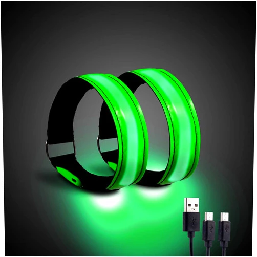 OMKHE Running Light for Runners (2 Pack) Rechargeable LED Armband Reflective Running Gear, LED Light Up Band for Joggers Bikers Walkers