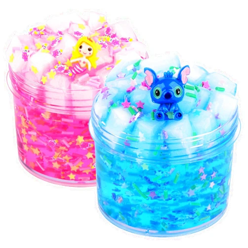 BeiyeiDei 2 Pack Jelly Cube Crunchy Slime, Clear Slime for Girls Boys, Jelly Cube Slime Kit, Non Sticky Water Slime Stress Relief Toy, for Kids Party Favors, School Education and Birthday Gift(Blue & Pink)