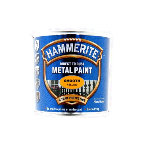 Hammerite 5084874 Direct to Rust Metal Paint - Smooth Yellow Finish 250ML
