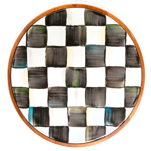 MACKENZIE-CHILDS Enamel Trivet, Heat-Resistant Countertop Protector for Hot Pots or Kettles, Large, Black-and-White Courtly Check
