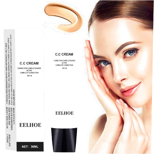 OUKPANE Skin Tone Adjusting CC Cream SPF 50, CC Cream Colour Correcting Self Adjusting for Mature Skin Full-Coverage Foundation, Skin Concealer Brightening Skin Tone-Natural Colo