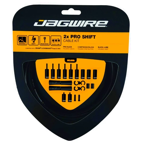 Jagwire - 2X Pro Universal Gear Shift Kit | for Road, MTN and Gravel | Compatible with SRAM and Shimano Gears, Polished Stainless Steel Cables, 10 Color Options