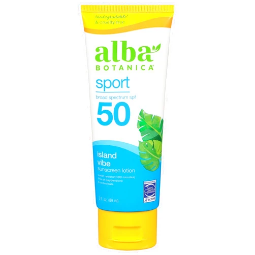 Alba Botanica Sunscreen Lotion, Sport, SPF 50, Fragrance Free, 3 oz (Packaging May Vary)