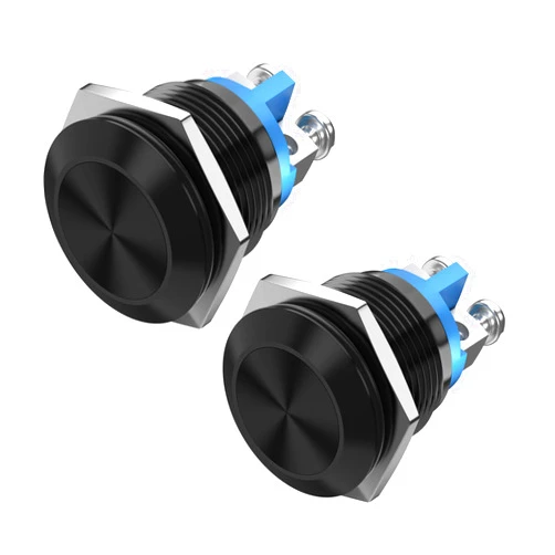DaierTek 16MM Momentary Push Button Switch 12V 5A Screw Terminals Waterproof Black Shell 3A 250V Waterproof Metal Momentary Switch for Boat Car Truck Horn