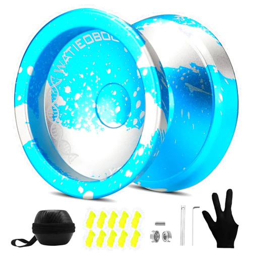 WATIEOBOO YOYO Responsive Yoyo Professional,C130 Fingerspin Yo yo for Kids Adults Beginner Metal Unresponsive Yoyos for Adults Advanced Player with Yoyos Strings -Blue Silver