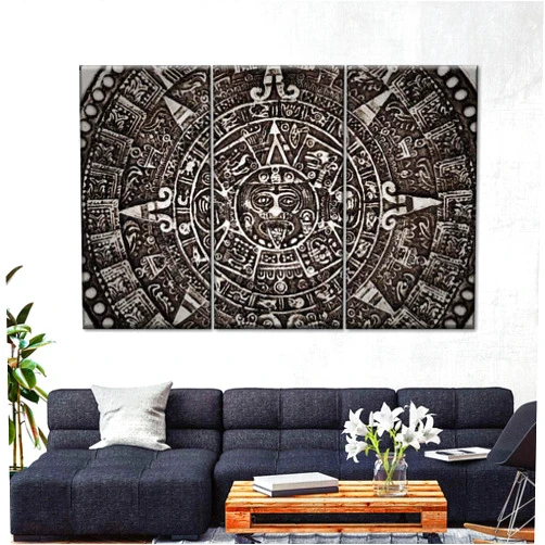 HJHB 3 Panels -Prints Wall Art Ancient Mayan 3 Piece Wall Art Gallery Wrapped Framedfor Bedroom Living Room Bathroom Office Framed Ready to Hang