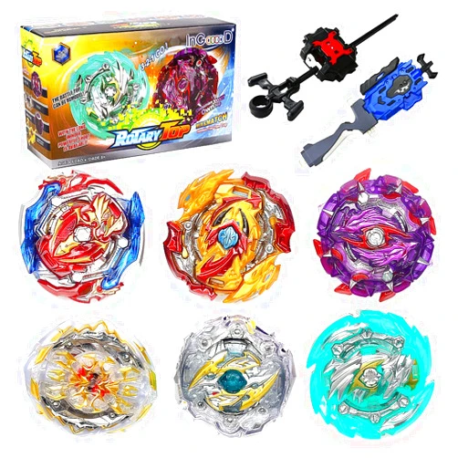 Ingooood Metal Master Fusion Gyro Toys for Kids, 6 Pieces Battling Top Battle Burst High Performance Set with 2 Launchers
