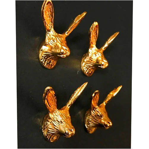KRISHNA HANDICRAFTS Golden/Antique Brass Rabbit Cupboard Door Handles, Animal Drawer Pulls | Gold Metal Cabinet Door Knobs (Gold)