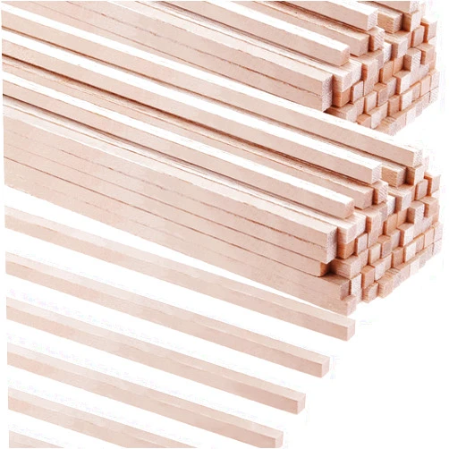 Yulejo Balsa Wood Sticks 1/8 x 1/8 x 12 Inch Hardwood Square Dowels Unfinished Wooden Strips for DIY Molding Crafts Projects Making (60 Pieces)