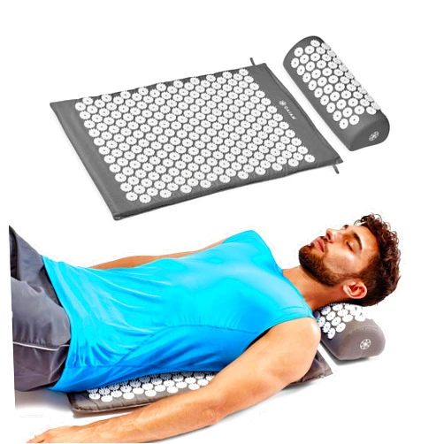 Gaiam Acupressure Mat and Pillow Set, Acupuncture Style Massage Mat & Pillow, Relief for Sciatic Nerve, Muscle Tension, Fibromyalgia, Neck, Shoulder & Back Pain, Migraine & Headaches and Insomnia Grey
