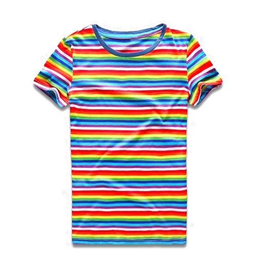 Zecmos Rainbow T Shirt Women Striped Crew Neck Short Sleeve Stripes Tee Top Stripped