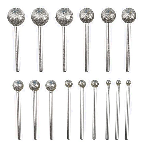 CBRIGHT 1/8 Shank Diamond Grinding Burr Drill Bit Ball Shape Diamond Rotary Bit,15pcs 36# Course Burrs Set Mounted Points Bit Universal Fitment Rotary Tool for Stone Carving, DIY,Polishing, Engraving