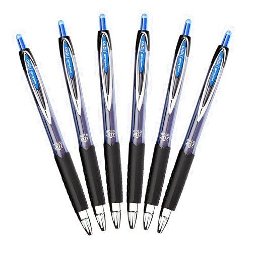 Uni-Ball Signo 207 Retractable Gel Pen, 1.0mm Bold Point, Blue, Pack of 6