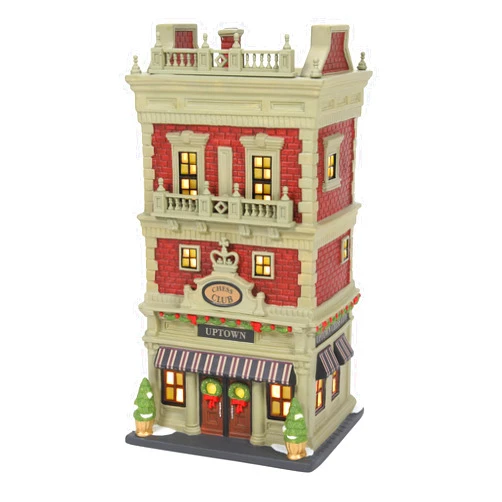 Department 56 Christmas in The City Village Uptown Chess Club Lit Building, 8.7 Inch, Multicolor