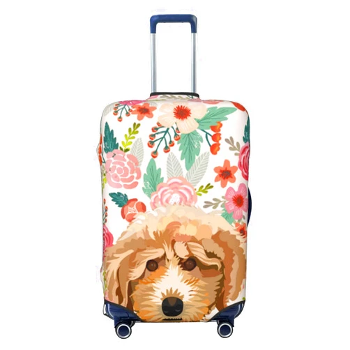 Xsovgoi Suitcase Covers For Luggage Poodle Dog Lovers Florals Elastic Stretch Luggage Cover Protector (For 18-32 Inch Suitcase)