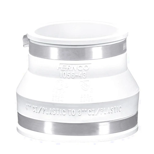 Fernco 1056-43W Reducing 4 x 3 Inch Flexible Pipe Coupling Plumbing Plastic PVC ABS, Cast Iron, Lead in White