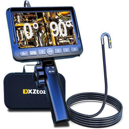 DXZtoz Dual-Lens Articulating Borescope, DXZtoz Endoscope Camera with 0.33in Two- Way Articulated Snake Camera, 5'' Dual Screen, 1080P Inspection Camera with Light for Automotive Home Mechanics-5FT