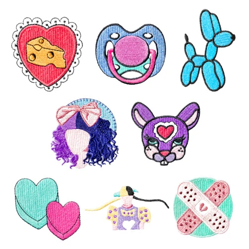 DokPada 8Pcs Melanie Singer Iron On Patches Popular Martinez Sew on Repair Embroidered Applique Fashion Concert Album Song Lyrics Inspired Merch Gift DIY Craft Accessories for Music Fans Clothing Backpack Hat
