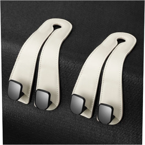 JOJOY LUX 2025 Automotive Seat Back Hooks,Leather Car Seat Hooks,Dual Headrest Organizer Hangers for Purses, Bags & Phones, 2 in 1 Car Headrest Hidden Hook for Tidy Organization,Pack of 2(Ivory White)