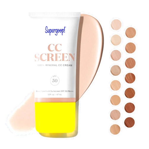 Supergoop! CC Screen - SPF 50 PA++++ CC Cream, 100% Mineral Color-Corrector & Broad Spectrum Sunscreen - Tinted Moisturizer, Concealer & Buildable Coverage Foundation - 1.6 fl oz