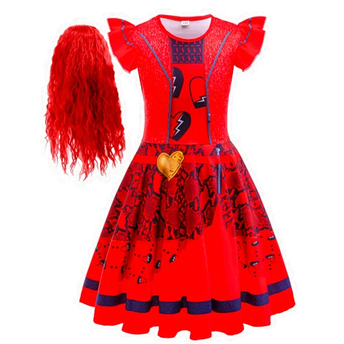 PURFEEL Girls Red costume Dress Sets with Wig Kids Red Costume for Halloween