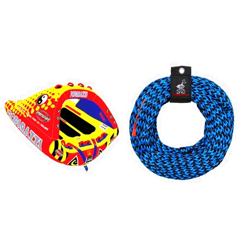SPORTSSTUFF Poparazzi 1-3 Rider Towable Tube + Airhead Tow Rope for 1-3 Rider Towable Tubes, 60-Feet