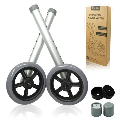 Zantle Universal Walker Wheel, Walker Wheels Replacement 5 Inch, Wheels for Walkers for Seniors 1 Pair, Walker Wheels and Walker Feet Accessories (Grey)