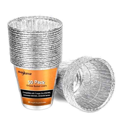 SHINESTAR 30-Pack Grease Bucket Liners for Traeger Pro 575/780, Ironwood 650/885, 20/22/34 Series, Disposable Aluminum Drip Bucket Liner, 5×4.5 Inch, BAC407