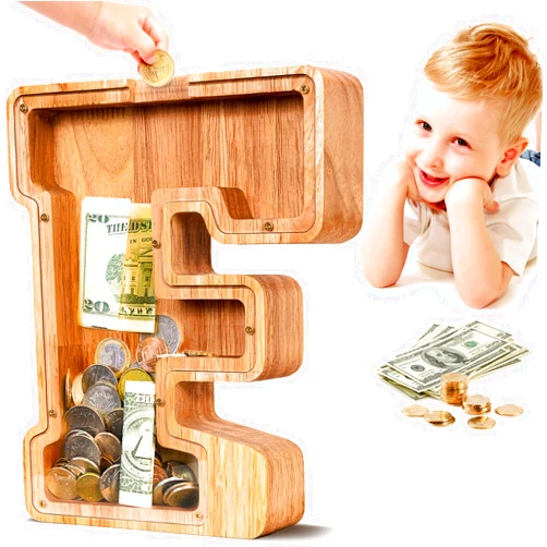 SummiDate Wooden Letter Piggy Bank| Piggy Bank for Boys Girls Toddler| Alphabet F Money Bank| Coin Bank Birthday Gift for Kids|2024 Graduation Money Box (F)