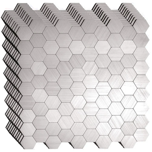 KASARO 10-Sheet Peel and Stick Backsplash, Aluminum Mosaic Stainless Steel Self Adhesive Tile for Kitchen Home Décor, Hexagon