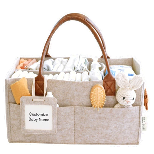 Lily Miles Baby Diaper Caddy Organizer, Nursery Storage Basket for Newborn Essentials, Neutral Gift for Baby Shower, Registry Must-Have, Car Organizer for Diapers and Wipes - Sand, Large