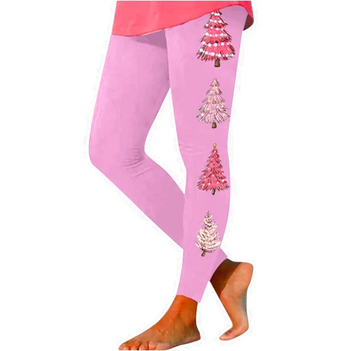 Generic Christmas Leggings for Womens Santa Printed Tummy Control High Waisted Workout Leggings Plus Size Lifting Gym Pants