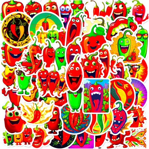 MAQIYI 50PCS Funny Chili Mixed Cute Meme Pepper Vinyl Waterproof Stickers for Kids, Teens, Water Bottles, Laptops, Luggage, Parties & More (Chili)