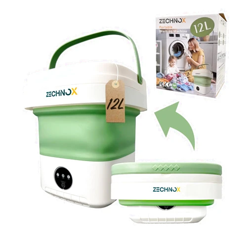 ZechnoX Portable Washing Machine 12L,Folding Mini Washing Machine,Compact Portable Washer,Spin Dryer Included,for Underwear,Baby Clothes and Socks,Ideal for Apartment,RV and Travel (White & Green)