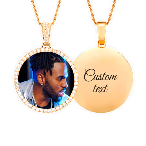 YOUNIFLARE Custom Oversized Large Round Picture Necklace Personalized Photo with Cubic Zirconia - Large Picture Pendant Necklace - Iced Out Necklce for Men