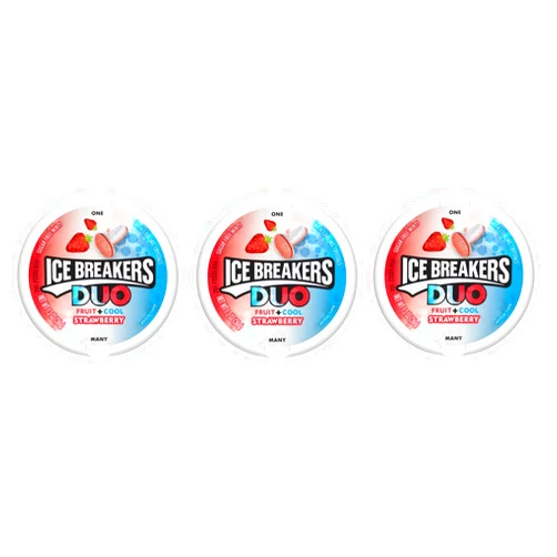 The Hershey Company ICE BREAKERS Sugar Free Breath Mints, Candy Cane - Cherry Limeade - Cinnamon - Cool Mint - Sours - Mixed Berry - Grape Duo - Strawberry Duo - Watermelon Duo - Spearmint - Golden Apple - Snow Cone - Raspberry Duo - Wintergreen, Great For Holidays, Parties, Gifts & More ! (Strawberry Duo - 1.3 Ounce, 3 Count)