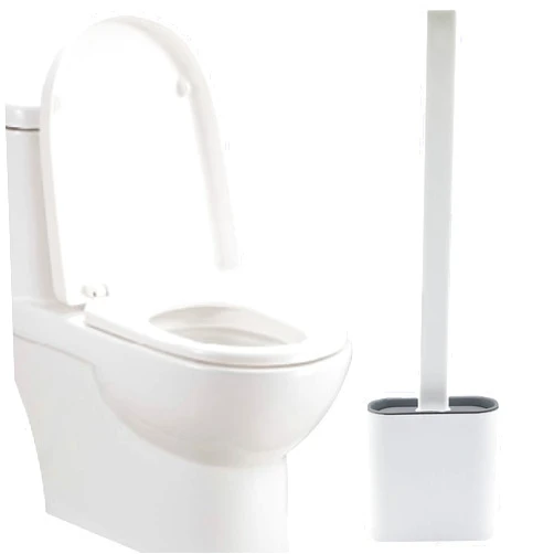 Zlongron Toilet scrubberBrush, Toilet Bowl Brush and Holder with Silicone bristles, Floor or Wall Mounted Toilet Brush and Holder Set Without Drilling. plungers for Bathroom with Holder (White)