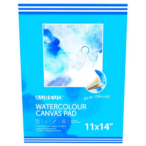 AUREUO Watercolor Canvas Pad - 11x14 Inch, 10 Sheets, 1 Pack - 270g, 100% Cotton White Blank Canvas for Watercolor Painting